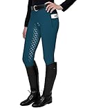 FitsT4 Sports Damen Reitleggings Silikon Vollbesatz Reithose mit Handytasche und Gürtelschlaufen,Navy Blau,Gr.M
