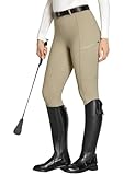 FitsT4 Sports Reitleggings Damen Reithose Mädchen Silikon vollbesatz mit Handytasche und Gürtelschlaufen für Reitsport Pferdetraining,Khaki,M