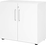 bümö® smart Aktenschrank abschließbar aus Holz | Büroschrank für Aktenordner | Büro Schrank System für Ordner | Flügeltürenschrank inkl. Einlegeböden (Weiß, 2 Ordnerhöhen)