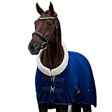 EQUILYX® Abschwitzdecke Pferd mit Teddy-Kragen und abnehmbaren Kreuzgurten [perfekte Passform] Fleecedecke Stalldecke Transportdecke wärmend feuchtigkeitsabsorbierend atmungsaktiv (Royalblau, 145cm)