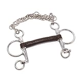 ByLynga Pelham Gebiss 115 mm - Premium Braun Leder Gebiss für Pferd mit stabilen Metallringen und Kinnkette - Gerades Mundstück für Komfortables Reiten - Reitausrüstung für Reitpferd