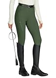 WILLIT Reitleggings Damen Reithose Silikon Vollbesatz High Waist Stretch Reithose mit Reißverschlusstasche Gürtelschlaufen Armeegrün M