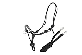 Brama West Knotenhalfter mit Zügel für Pferde - mit Snap-Karabiner und Strass - Schwarz/Grau, Gr. Cob