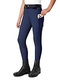 FitsT4 Sports Reithose Kinder Mädchen Reitleggings Reiterhosen Silikon Vollbesatz Reiten Hosen Sommer mit 2 Seitlichen Taschen und Gürtelschlaufen,Marineblau,M