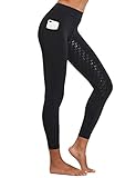 FitsT4 Damen Reitleggings Silikon Vollbesatz Reithose mit Handytasche und Gürtelschlaufen,Schwarz,Gr.S