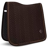 Equimour Dressurschabracke Pure Chocolate – Satin Schabracke für Pferde, anatomisch, atmungsaktiv mit Bamboo Lining & Glitzerborde, veganes Leder-Patch, edles Reitzubehör für Dressur