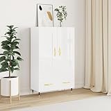 ShGaxin Highboard Hochglanz-Weiß 69,5x31x115 cm Holzwerkstoff Buffetschrank, Mehrzweckschrank, Bücherschrank, Hochschrank, Vorratsschrank, Wohnzimmerschrank, Sideboard, Küchenschrank, 830302
