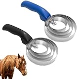Minfuerang 2 Stück Federstriegel Pferd 4 Ringe,Metallstriegel Pferd,Doppelseitiger Pferdebürste,Federstriegel zum Abziehen,Fellwechsel,Reinigung (Blau*Schwarz)