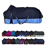 RL24 - Winterdecke Weidedecke 600D Basicline – atmungsaktive, Wind- & wasserdichte Outdoordecke mit Innenfutter & Kreuzbegurtung – Pferdedecke in Blau/Babyblau – 135cm (100g/m² Füllung)
