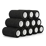 12 Roll Selbstklebender Verband 10cm Kohäsive Bandage Selbsthaftende Haftbandage Verband Elastische Binde für Finger, Hand Cohesive Bandage Fixierverband Pet Vet Wrap für Pferd Dog Bandagen (Schwarz)