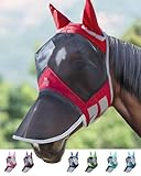 Harrison Howard CareMaster Pro Luminous Horse Fly Mask Large Eye Space Long Nose with Ears UV Protection for Horse Rot Warmblut (L)