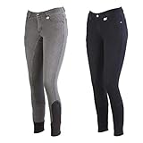 Lazura - Reithose für Damen Dora | Jeans Reithose mit Silikon-Vollbesatz | Vollbesatzreithose mit seitlicher Handytasche & 4 Einschubtaschen | Reitleggings in hellgrau | Reitbekleidung in Größe 36