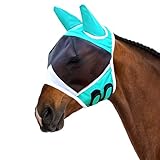 Fliegenmasken für Pferde mit Ohren, Horse Fly Mask Pferde und UV-Schutz, L Glatter und Elastischer Lycra Fliegenmaske (Turkis)
