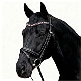 Pferdelinis Geschwungener Stirnriemen mit funkelnden Kristallen in Silberoptik – sorgt für einen stilvollen und glamourösen Auftritt im Training und auf dem Turnier (Schwarz-Pink, Pony)