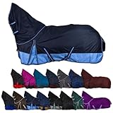 RL24 - Weidedecke Full Neck Basicline 600D Nylonfutter m. Füllung – Pferde Winterdecke – wasserdichte Outdoordecke m. Kreuzbegurtung – Pferdedecke in Blau/Babyblau – Größe 135cm (100g/m²)