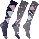 RL24 - Reitsocken Basicline 3er Set – Kniestrümpfe zum Reiten – Kinder Socken – atmungsaktive Reitersocken – Unisex Reitstrümpfe – Reitzubehör in Grau/Blau & Größe 30-34
