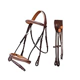 Exion Comfort weich gefütterte Trensenzaumzeug mit abnehmbarem Blitz und Gummizügeln | anatomische englische Trense für Pferde (Eichenbraun, Übergröße)