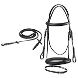 Start Trense Pferd mit Zügel – Anatomisches Trensenzaum Leder für Shetty, Pony, Vollblut, Warmblut, Kaltblut – Englisch kombiniertes Reithalfter, gepolstert & komfortabel (X-Full, Schwarz)