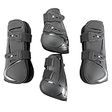 Merauno® Gamaschen pferde 4er Set Sehne Schützer Fetlock Pferdesprungschutz Vorne Hinter paar Robust Elastisch PU Shell Neopren Knopfverschluss 2 paar Antifriktion (L, Schwarz)