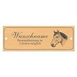 Dekolando Stallschild Boxenschild Connemara-Pony personalisierbar mit Wunschtext Pferd Pferde – Stalltafel aus Kunststoff in Holzoptik – 20 cm × 7,5 cm