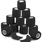 Selbstklebender Verband 12Rollen, 5cm x 4.5m Pflaster Rolle Verbandsmaterial, Elastische Binde Bandage Fixierbinde Haftbandage Selbstklebend für Sport, Handgelenk Vet Wrap Katze Hund Pferd(Schwarz)