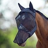 Harrison Howard CareMaster Pferde Fliegenmaske UV-Schutz Ohren und Nasenschutz Schwarz Warmblut (L)
