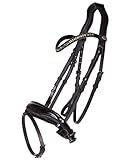 QHP Schwedische Trense Orlando Leder Lackoptik Strass Glitzer (Warmblut, schwarz/grün)