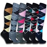 MRCC 4/6 Paar Damen Mädchen Laufsocken Kniestrümpfe Reisestrümpfe lange Socken kompressionsstrümpfe Karo Muster 1303 (DE/NL/SE/PL, Numerisch, 35, 38, Regular, Regular, 6 Paar Model 2)