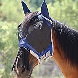 Harrison Howard CareMaster Pferde Fliegenmaske mit Ohren und Nasenfransen Fliegenschutz-Verteidigermaske-Signature Blue