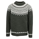 ICEWEAR Skjaldbreiður Wollpullover mit isländischem Muster (Dunkelgrün, L)