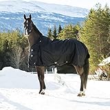 Horze Nevada Winterdecke Weidedecke für Pferde mit 1200D Ripstop und Schwerer 400g Füllung, Wasserdicht und Winddicht, Großer Schweiflatz, Größe 75-165, Schwarz, Schwarz, 145