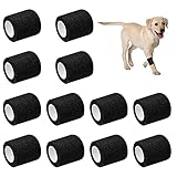 12 Rollen Selbstklebender Verband, 5 cm x 4,5 m Kohäsive Bandage, Vliesstoff Haftbandage, Elastische Klebebinde für Haustier Erste Hilfe Handgelenks Verstauchungen Schwellungen (Schwarz)