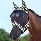 Harrison Howard CareMaster Pferde Fliegenmaske Lange Nase mit Ohren UV-Schutz für Pferde-Grüner Kaktus (L)